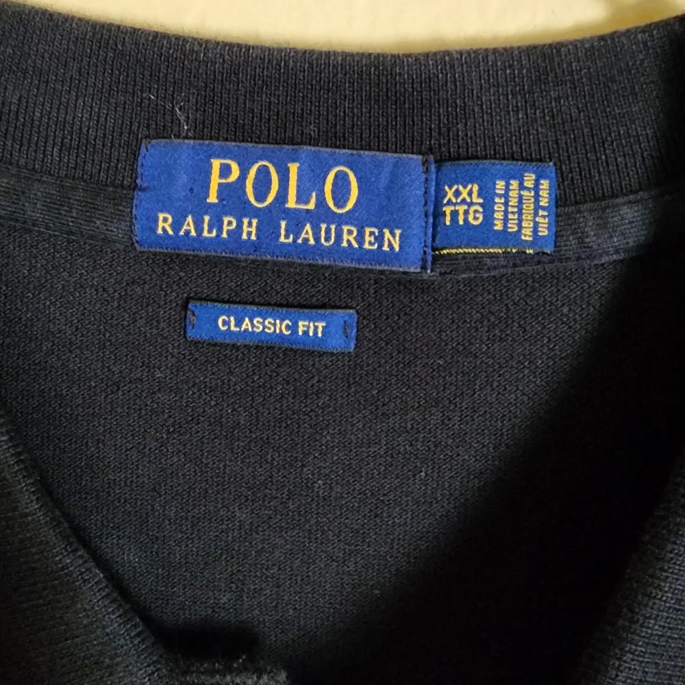 Ralph Lauren Black Polo Shirt with White Stripes - Picture 2 of 4